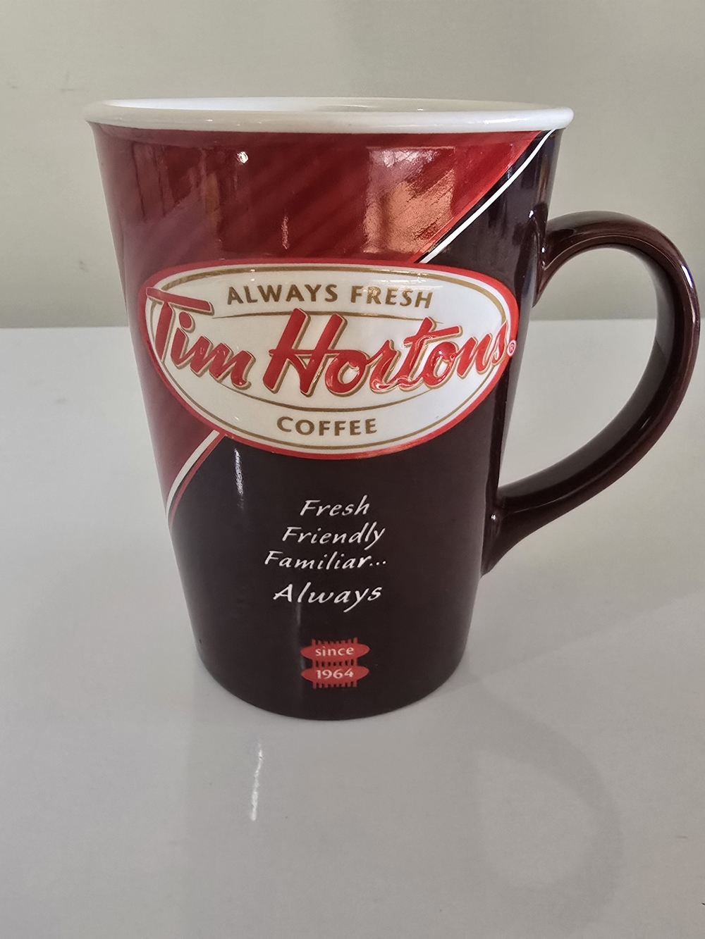 Tim Hortons Red and Brown Ceramic Coffee Mug
